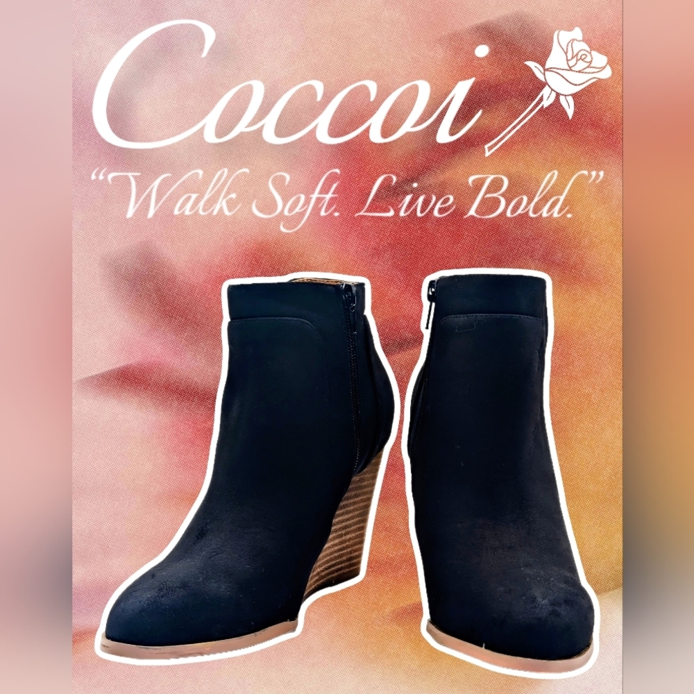 Coccoi Women's Black Suede Wedge Ankle Boots Size 7.5